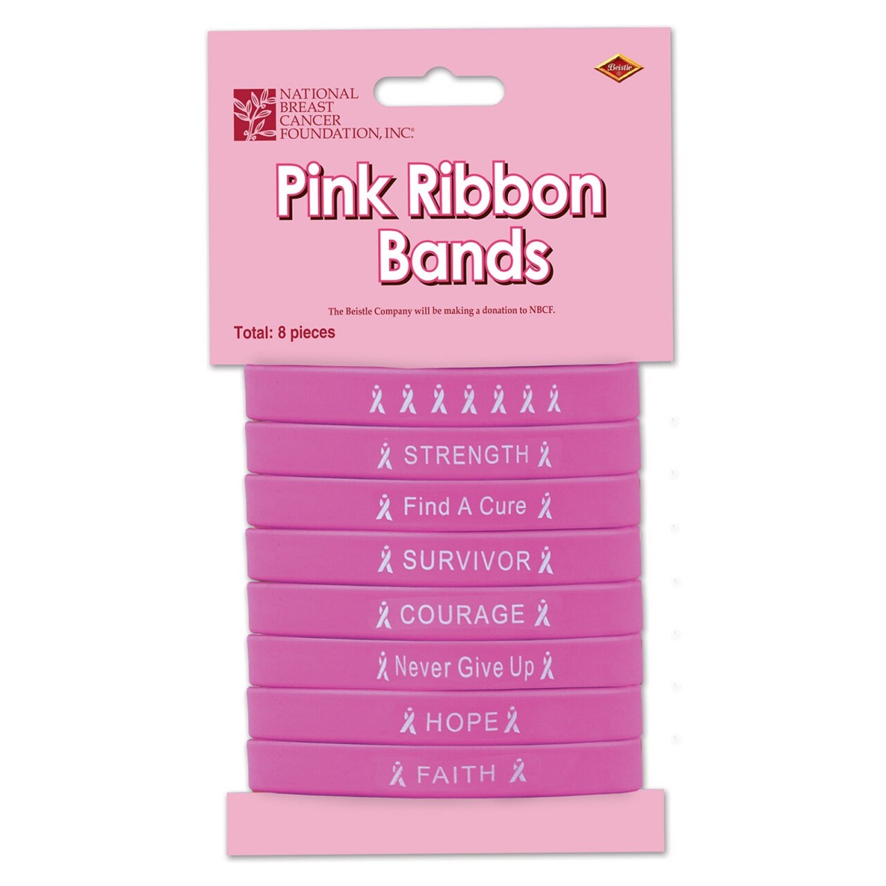 Party Central Club Pack of 96 Pink and White Ribbon of Hope Breast Cancer Awareness Motivational Wrist Bands
